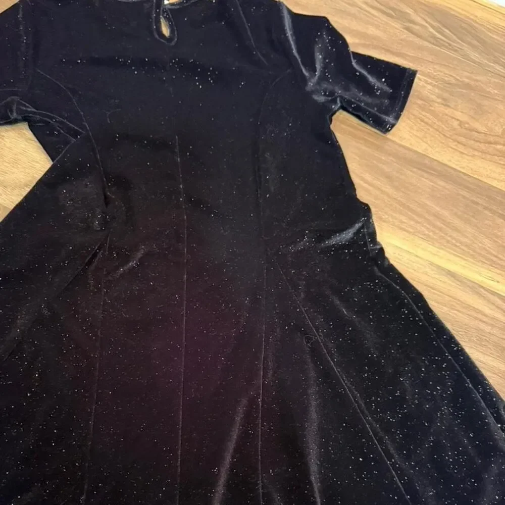 Justice Black/deep deep purple velvet dress with glittery detail, size 7
